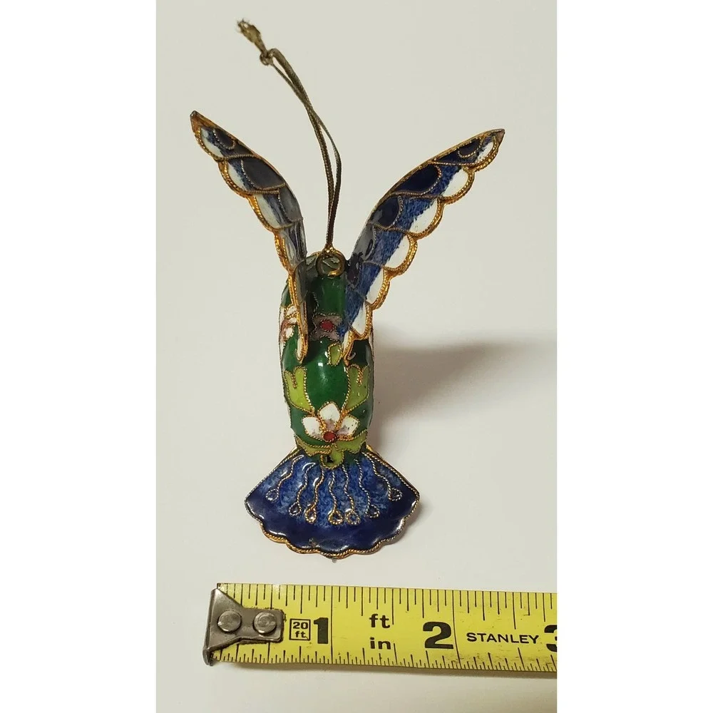 Enameled Cloisonne Christmas Ornament Hummingbird Gold Edge Feathers Multicolor - Picture 12 of 13